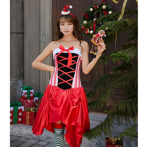 women s sexy santa girl strapless asymmetrical mini dress christmas