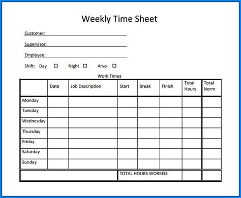 printable weekly timesheet template word templateral