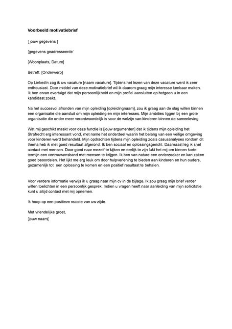 motivatiebrief voorbeeld voorbeeld motivatiebrief jouw gegevens gegevens geadresseerde