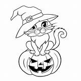 Halloween Katze Kürbis Hexenhut Abbildung sketch template