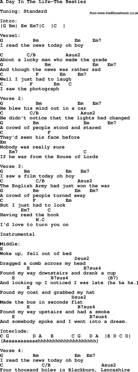 protest song a day in the life the beatles lyrics and chords