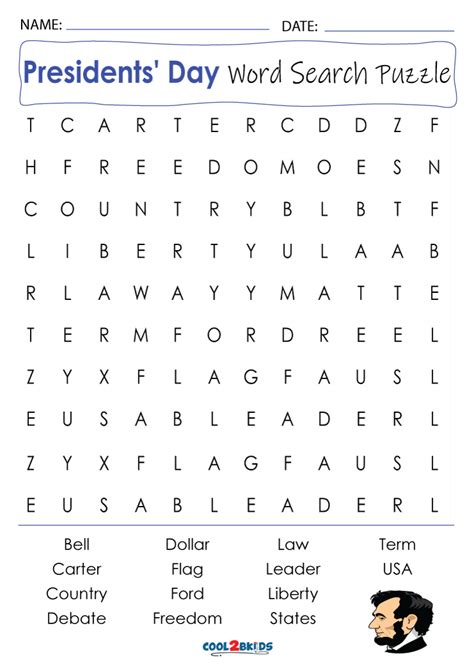 printable presidents day word search coolbkids