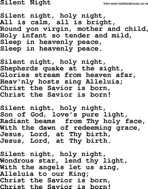 baptist hymnal christian song silent night lyrics    printing
