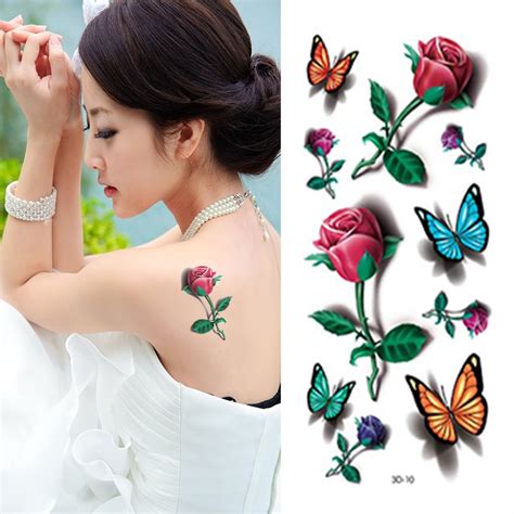 fake rose tattoos 3d temporary tattoo beauty butterfly flower sexy body