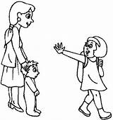 Goodbye Clipart Bye Coloring Good Waving Pages Family Girl Mom Her Say School Going Cliparts Mother Kids Clip Brother Song sketch template