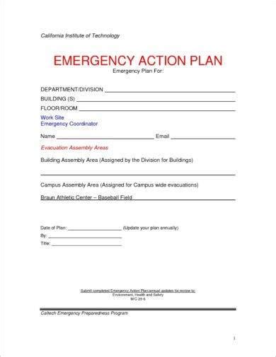 printable emergency action plan  examples format  examples