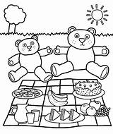 Picnic Teddy Coloring Bears Pages Bear Family Blanket Food Color Drawing Printable Netart Print Table Colouring Sheets Birthday Party Kids sketch template