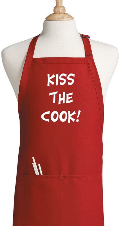 Red Chef Apron Kiss The Cook Novelty Kitchen Aprons Etsy