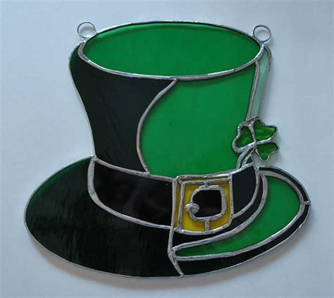 stained glass st patricks day top hat  shamrock