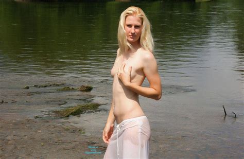 Topless Blonde Walking In The River December 2014