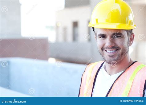 portrait   happy construction worker stock image image  building