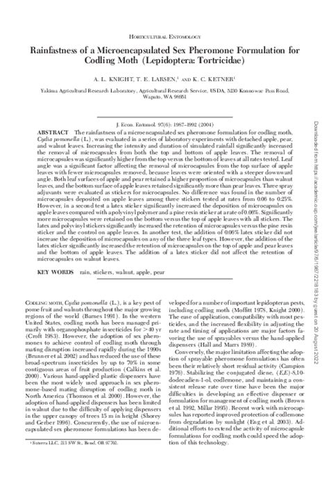 Pdf Rainfastness Of A Microencapsulated Sex Pheromone Formulation For