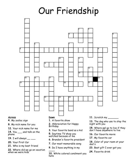 Our Friendship Crossword Wordmint