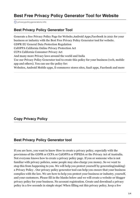 privacy policy generator tool  website  privacy policy