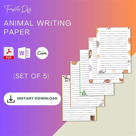 animal writing paper printable blank template  word templateminute