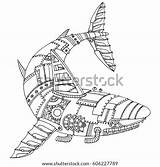 Shark Mechanical Animal Vector Coloring Punk Steam Style Shutterstock Stock Preview sketch template