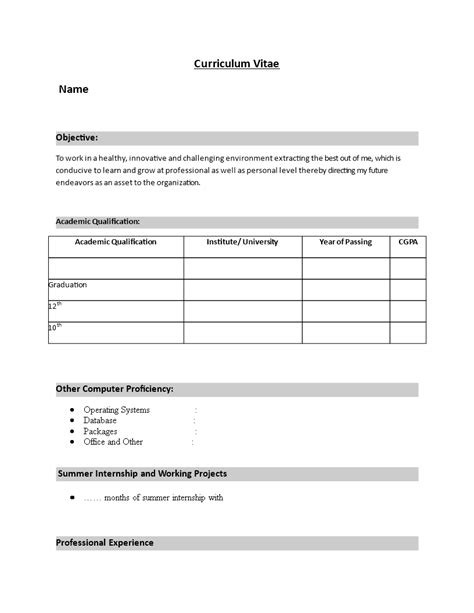 simple resume format  freshers word templates