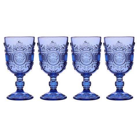 set of four embossed blue wine glasses by dibor