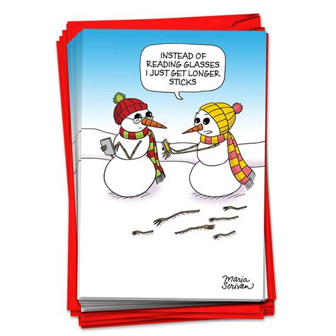 12 funny snowman christmas cards bulk boxed set snowmen glasses