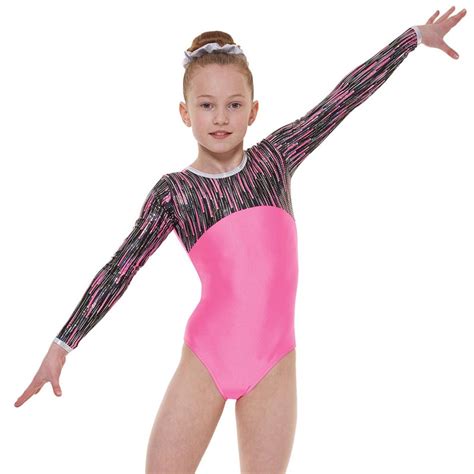 Pink And Cascade Panel Shine Lycra Long Sleeve Gymnastic