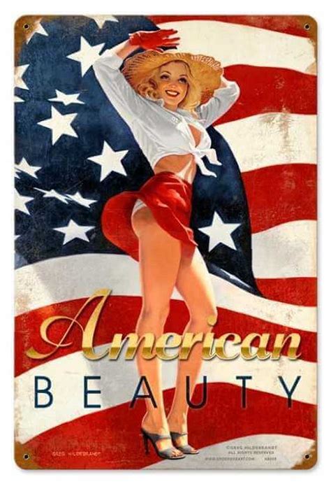 Vintage American Beauty Pin Up Girl Metal Sign 12 X 18