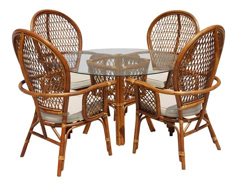 rattan dining table  glass top   chairs set    chairish
