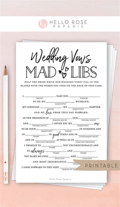wedding vows mad libs  printable  printable templates