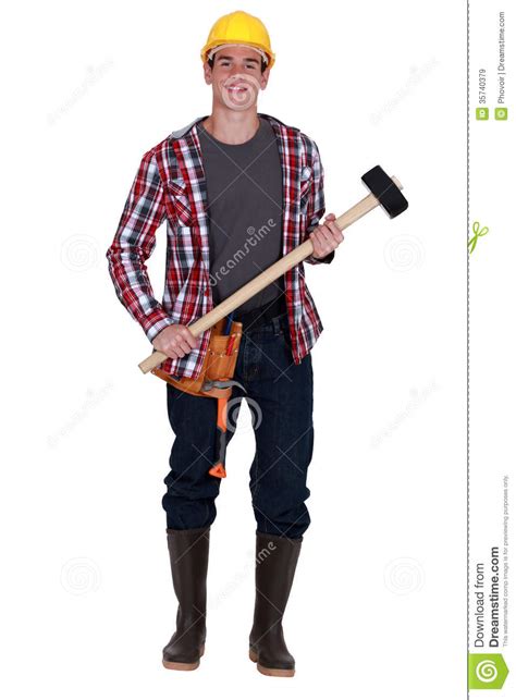 worker holding sledge hammer stock image image of