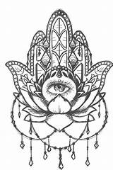 Hamsa Coloring Fatima Tatouage Oeil Amulet Pins Indianer Augen Zeichnung Indien Wirbelsäulen Ganesha Nz sketch template