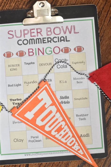Super Bowl Commercial Bingo Cards Free Printable Coffee Pancakes