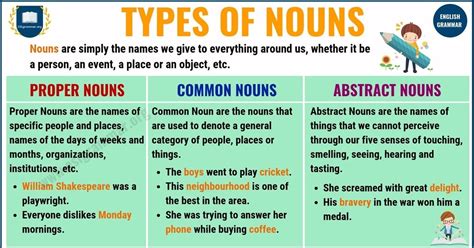 nouns types  nouns  definition rules  examples esl