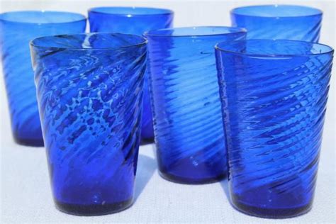 Vintage Hand Blown Mexican Glass Tumblers Cobalt Blue