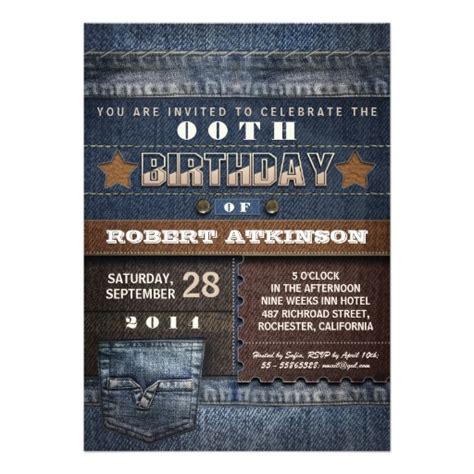 cool jeans design modern birthday invitation card