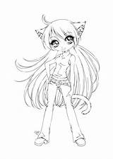 Coloring Pages Colouring Neko Line Cute sketch template