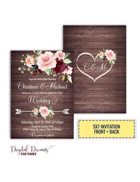 Spring Floral Wedding Invitation Editable Template Rustic Etsy