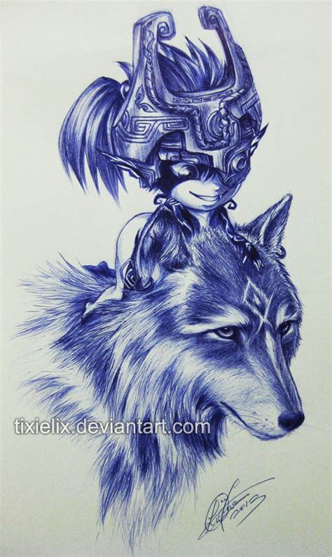 the legend of zelda twilight princess wolf link and midna wolf link n midna pen sketch by