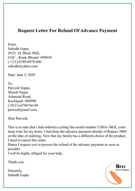 refund request letter gambaran