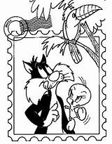 Sylvester Coloring Tunes Looney Pages Tweety Bird Cartoon sketch template