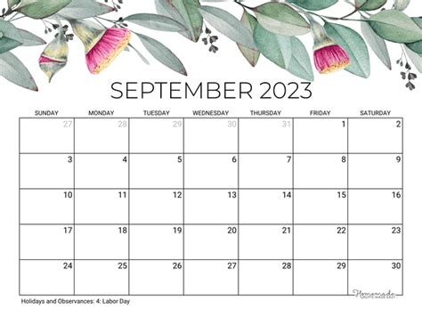 september   calendar  printable  holidays