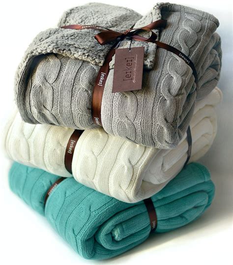 cable knit sherpa oversized throw reversible blanket faux sheepskin lined cozy cotton blend