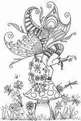 Coloring Pages Adult Fairy Mushroom Mystical Forest Colouring Printable Fairies Toadstool Deviantart Elf Whimsical Fae Mythical Fantasy Wings Welshpixie Books sketch template