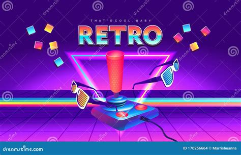 futuristic horizontal banner retro joystick stock vector illustration  console game