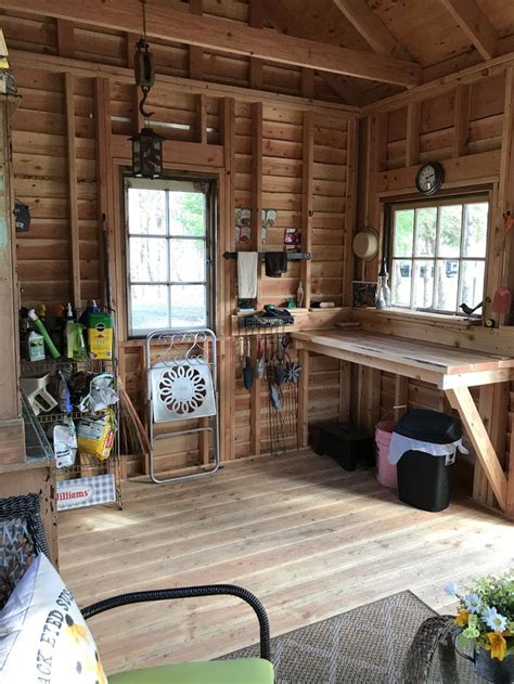 interior of rustic she shed rustic she shed comfortable seating area
