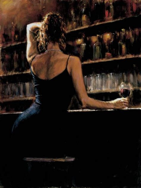 Handpainted Modern Sexy Woman In Wine Bar Pictures Fabian