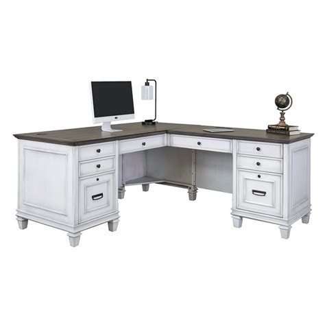 Martin Furniture Contemporary Wood Pedestal L Shape Desk In White