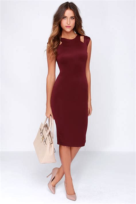 lovely burgundy dress bodycon dress midi dress 64 00 lulus