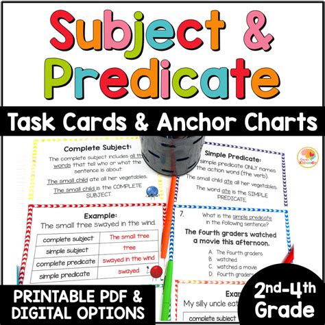 subject  predicate task cards  anchor charts   teachers