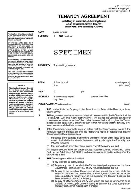 unfurnished tenancy agreement template  sampletemplatess
