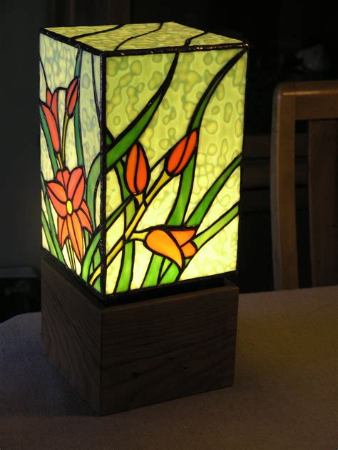 Light Box Stained Glass Light Box On Sherry Wood Base