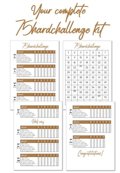 printable  hard challenge habit tracker checklist calendar